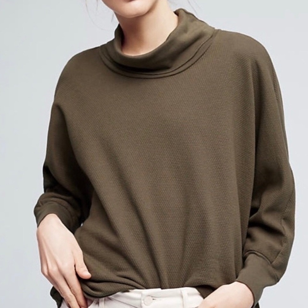 Stateside by Anthropologie Bente Cotton Fleece Pullover in Olive Green, Medium